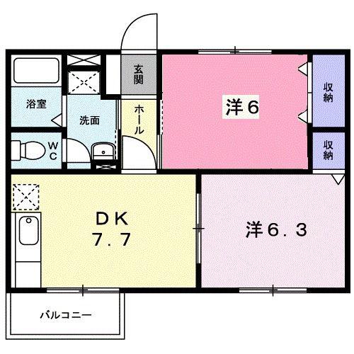 エスポワールB(2DK/2階)の間取り写真