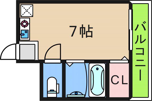 サンタウンあき(ワンルーム/2階)の間取り写真