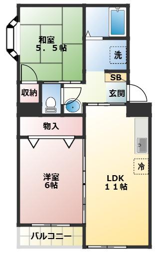 アルシュハルミNO.1(2LDK/3階)の間取り写真