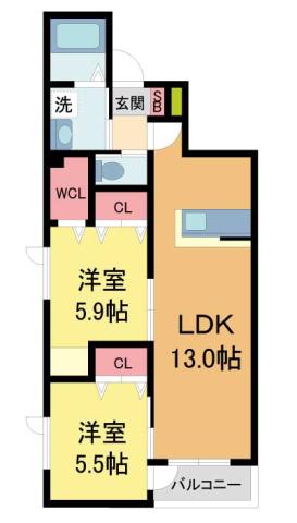 LIEN 甲子園口北町(2LDK/2階)の間取り写真