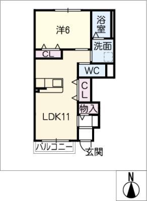 フェリーチェIII(1LDK/1階)の間取り写真