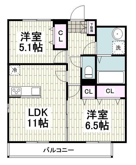 デュラカーサ ルシア富士見が丘I(2LDK/2階)の間取り写真