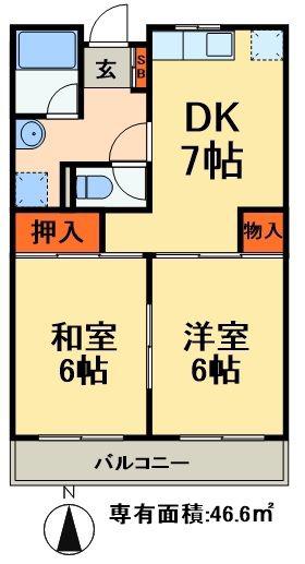 クレール初石(2DK/1階)の間取り写真