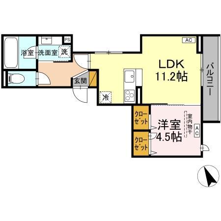 D-INVEST陣場 B(1LDK/2階)の間取り写真
