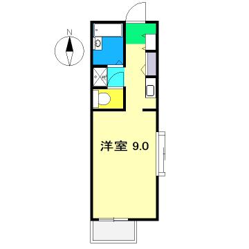 フォブール岡林 B棟(ワンルーム/1階)の間取り写真