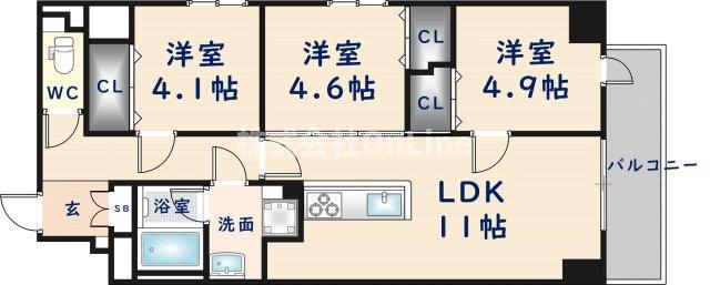 プレサンスNEO新深江リュミエル(3LDK/2階)の間取り写真