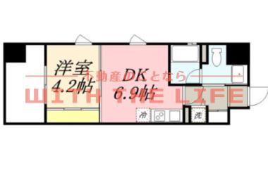 ルネッサンス21久留米六ツ門(1DK/13階)の間取り写真