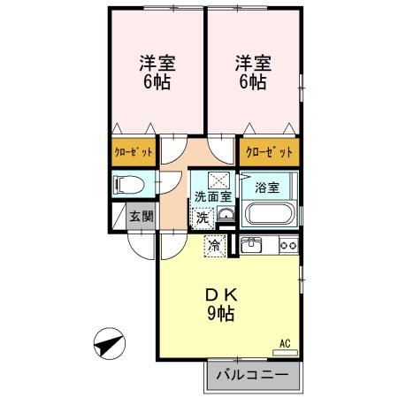 ベルゲホッホ(2DK/2階)の間取り写真