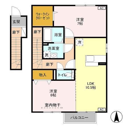 パークビュー元総社 壱番館・弐番館(2LDK/2階)の間取り写真