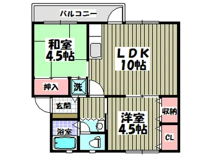 柴崎台コーポ(2LDK/2階)の間取り写真