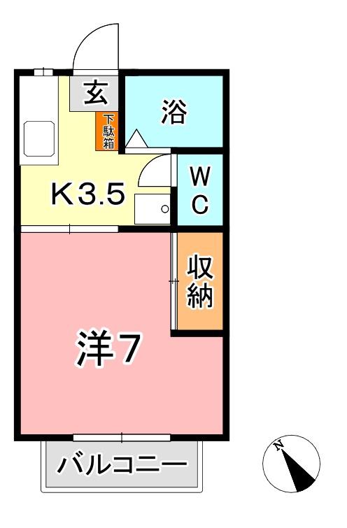 メゾンエポックB棟(1K/2階)の間取り写真