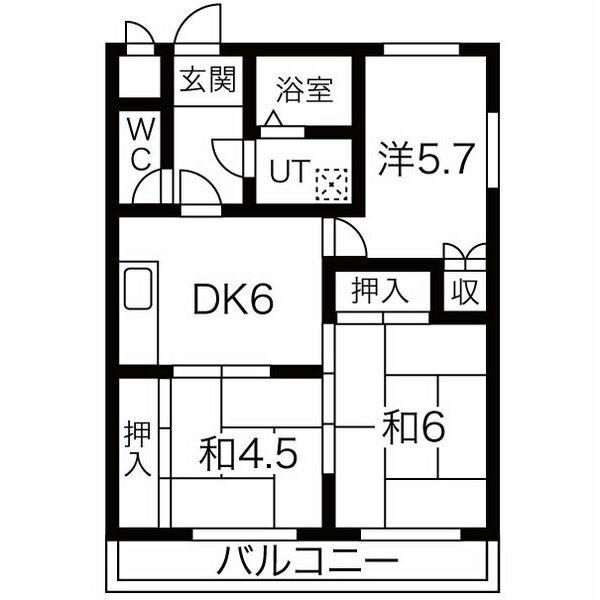 ハイツ夢前川(3DK/3階)の間取り写真