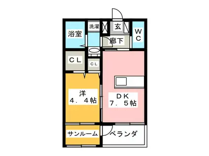 コミーテ須賀II-A(1DK/1階)の間取り写真
