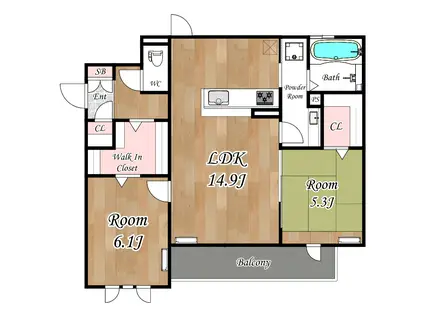 LA MAISON DE BONHEUR B(2LDK/1階)の間取り写真