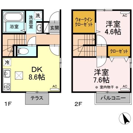 D-ROOMK(2DK/1階)の間取り写真