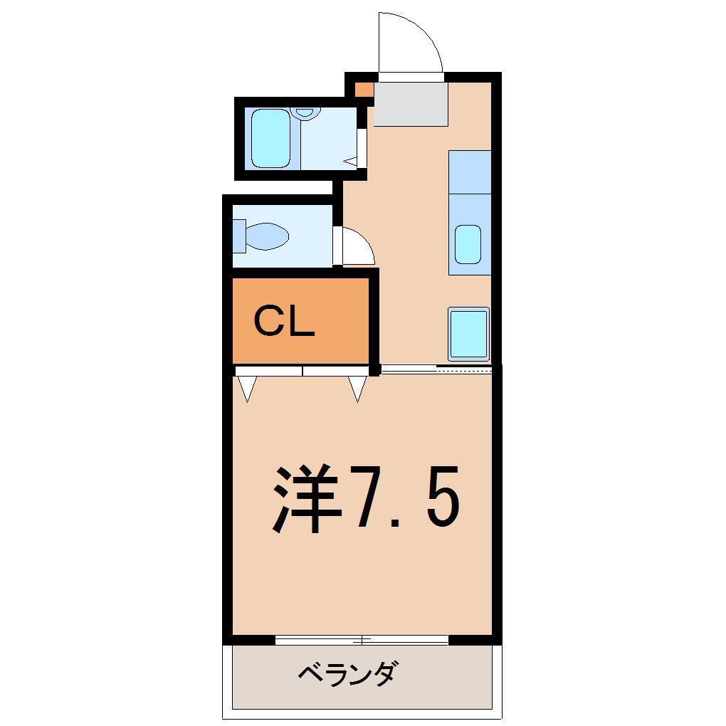 ニューカーサ永井川(1K/2階)の間取り写真