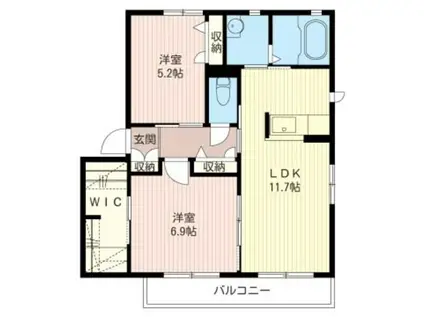 シャンティ韮川 A(2LDK/2階)の間取り写真