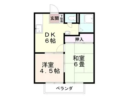 サンハイツヤジマB棟(2DK/1階)の間取り写真