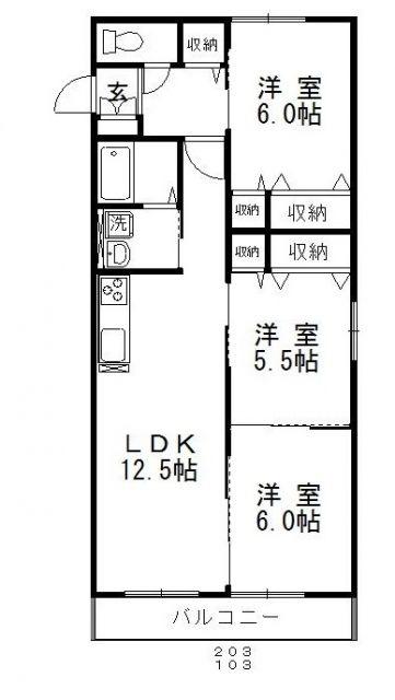 パインツリーF(3LDK/1階)の間取り写真