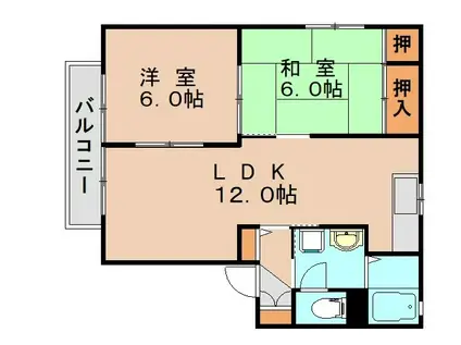 ソレイユ博多南(2LDK/2階)の間取り写真