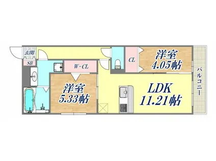 ALIVIO南武庫之荘(2LDK/3階)の間取り写真