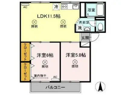 シャンポールききょう A棟(2LDK/2階)の間取り写真