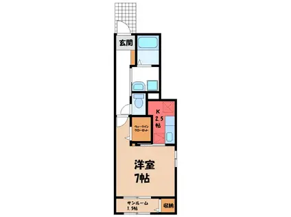 ルーツショアIII(1K/1階)の間取り写真