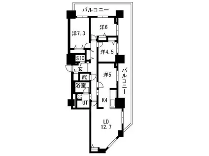 プレミスト琴似スカイクロスタワー(4LDK/12階)の間取り写真