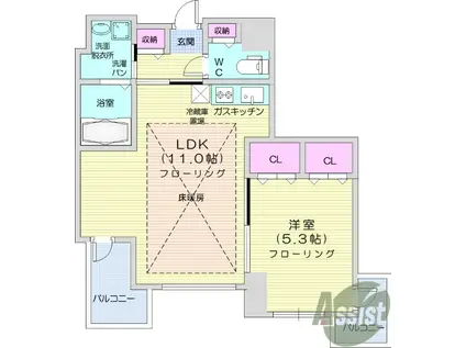 フェリシダ五橋(1LDK/5階)の間取り写真