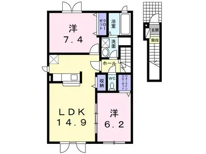 ル・シーニュ大和 II(2LDK/2階)の間取り写真