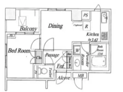 サンヴェール人形町グランデ(1DK/4階)の間取り写真