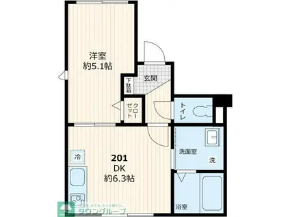 デルソル千住II(1DK/2階)の間取り写真