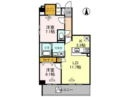 セレニティプレイス 桂(2LDK/5階)の間取り写真