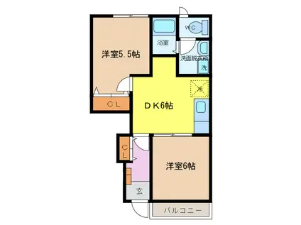 グリーンヒル三城B(2DK/1階)の間取り写真