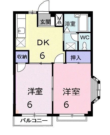 西原エルデイム(2DK/2階)の間取り写真