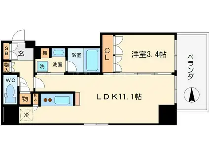 アーバネックス四ツ橋(1LDK/14階)の間取り写真