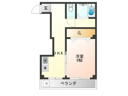 ハイツ恒栄(1DK/4階)の間取り写真