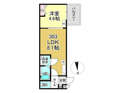 CASA WOOD 丹波橋(1LDK/3階)の間取り写真