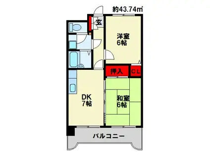 ライオンズマンション皇后崎公園(2DK/8階)の間取り写真