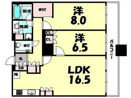 THE KITAHAMA(2LDK/38階)の間取り写真