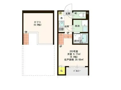 サウスヴィラ(1K/2階)の間取り写真