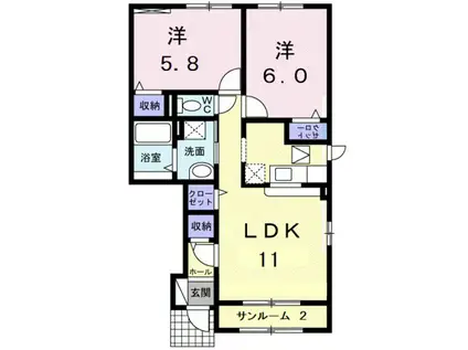 G-1町村(2LDK/1階)の間取り写真
