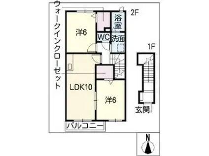 ヴィーヴォI(2LDK/2階)の間取り写真