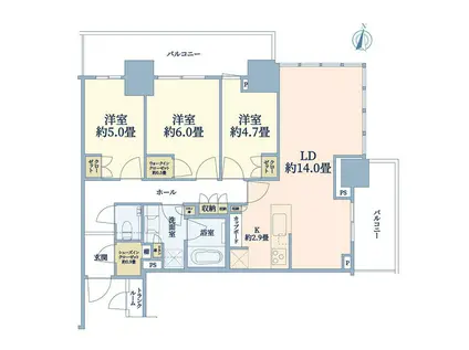 パークタワー西新宿(3LDK/11階)の間取り写真