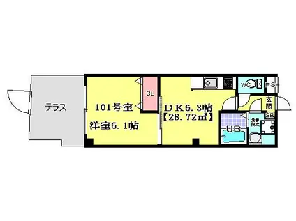 プレジール(1DK/1階)の間取り写真