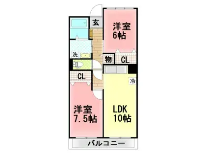 オンフルールながさわ(2LDK/1階)の間取り写真