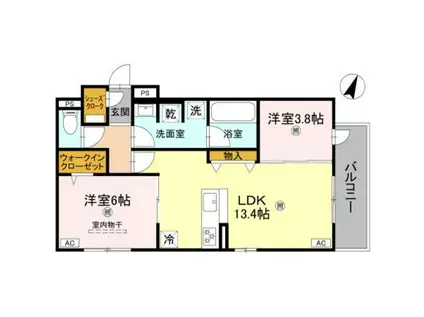 クラシスト苅田イースト B棟(2LDK/3階)の間取り写真