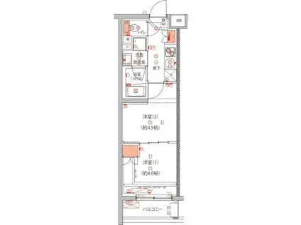 ハーモニーレジデンス中野本町パークサイド(2K/4階)の間取り写真