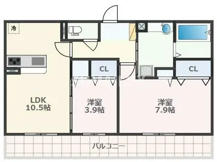 アルバA棟(2LDK/1階)の間取り写真