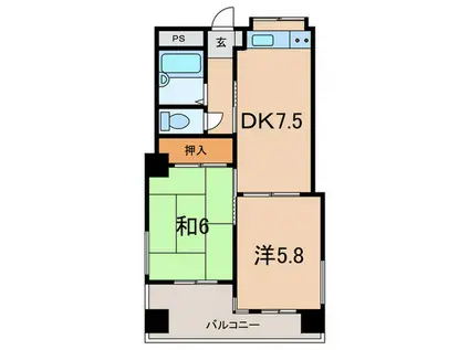 ラ・セーヌ六甲(2DK/2階)の間取り写真